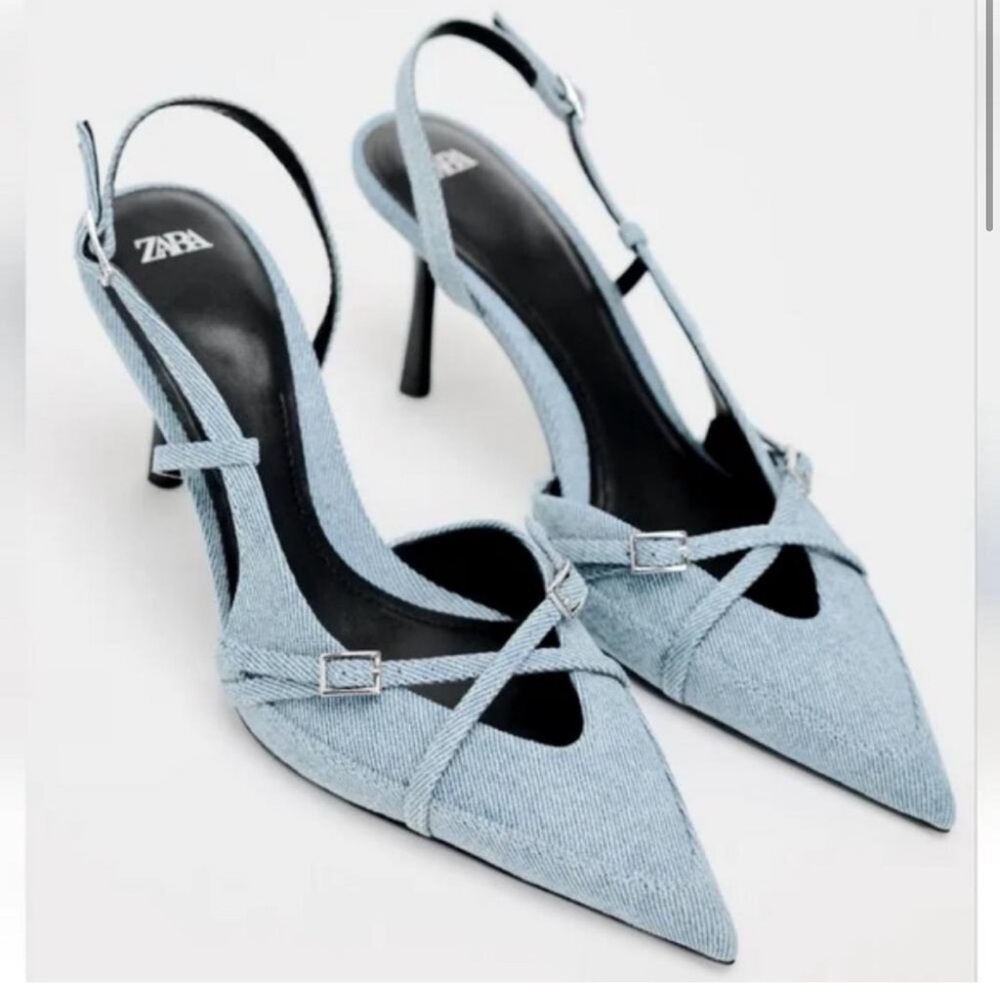 Zara denim slingback heels